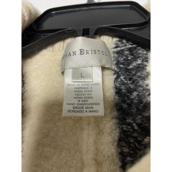 Susan Bristol 100% Wool Blend Hand Embroidered Sequin Zip-Up Cardigan Sweater Gi - Picture 3 of 10